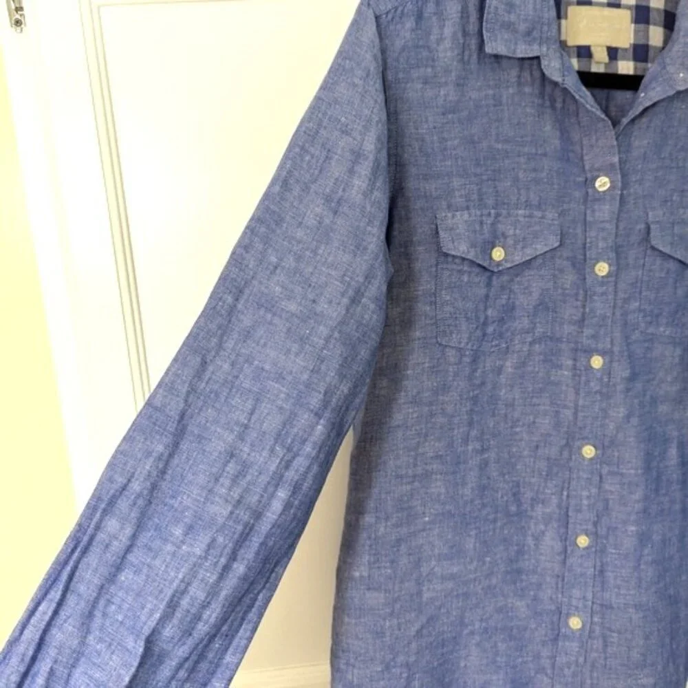 BR Women's‎ Linen Blend Button-Up Shirt Chambray Size M